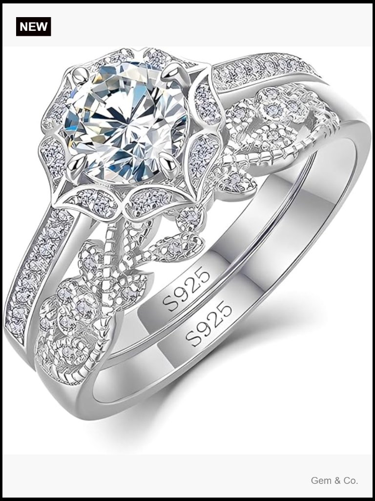 1ct Moissanite Bridal Ring Set - 925 Sterling Silver Stackable Olive Leaf Design